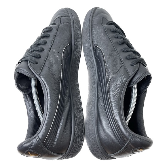 Puma Basket Classic Leather Sneaker Black Monotone Gold Leather Shoe 354367-19 - Picture 7 of 10